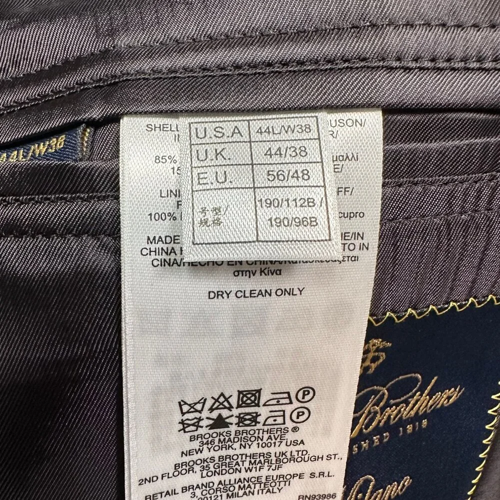 Brooks Brothers Milano Grey Suit Jacket Blazer Sport Coat BrooksCool Men's 44L